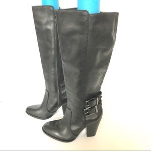 GIANNI BINI BLACK LEATHER BOOTS BUCKLE SIZE 8